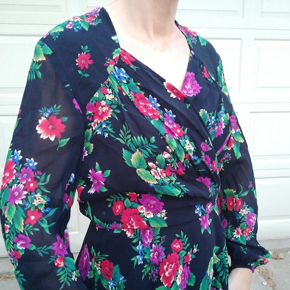 vintage LIZ CLAIBORNE floral dress S - Picture 5 of 9